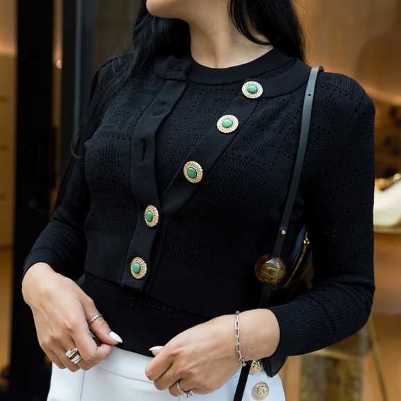 NEW! Monogram Knit Cropped Cardigan - Black - Picture 7 of 11